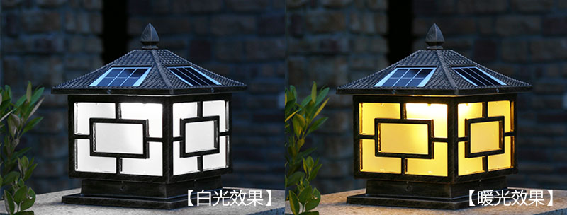 (QDTYN-ZT002)庭院大门柱方形太阳能柱头灯亮灯效果图片