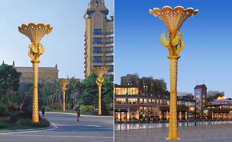 两个男用舌头到我的蕊花(QDJGD-ZX002)广场孔雀造型景观灯柱安装效果图片