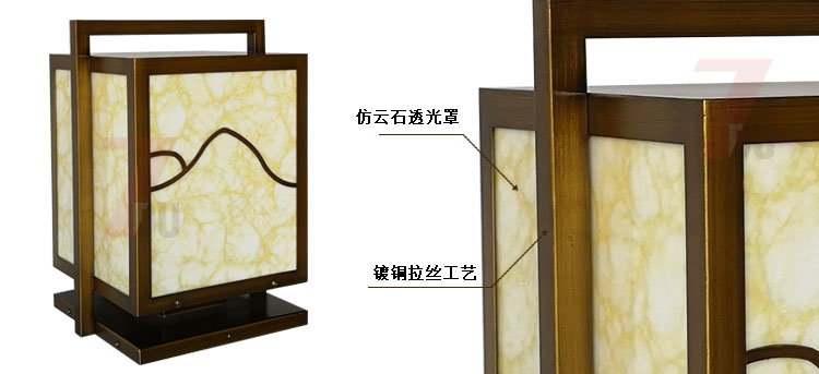 (QDZTD-011)新中式古铜拉丝仿云石柱头灯细节展示效果图片
