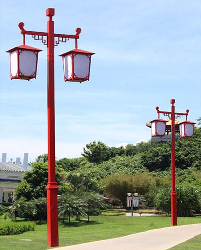 红色双头公园/景区中式特色庭院灯样式图片