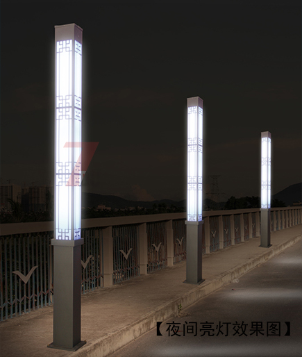 3米(QDJGDZ-016)广场中式镂空方形景观灯柱夜间亮灯效果图片