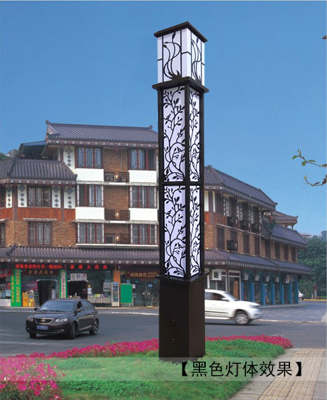2.5米-5米广场方形镂空景观灯柱黑色灯体效果