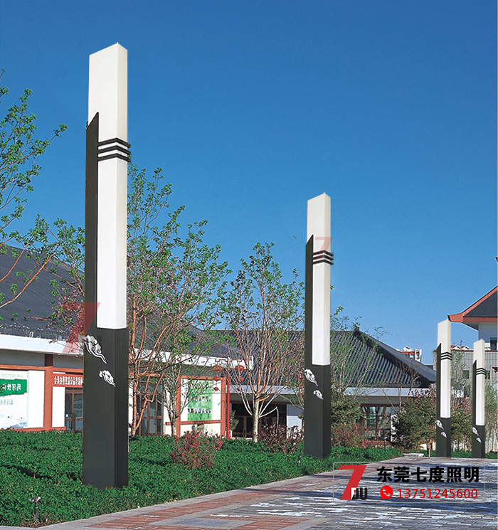 (QDJGDZ-018)简约现代大型广场景观灯柱安装现场效果展示