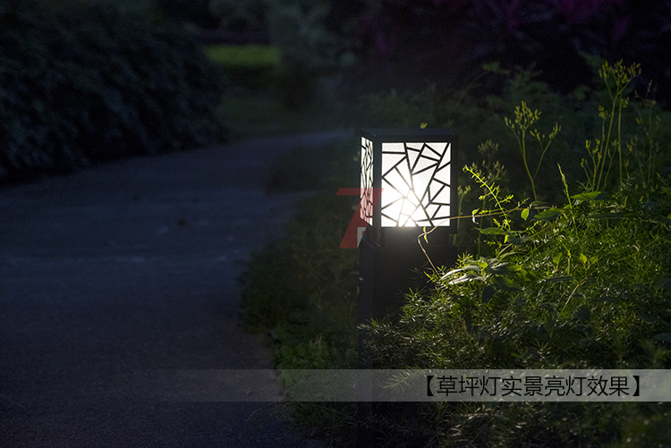 (QDCPD-014)窗花款方形园林LED草坪灯实景亮灯效果