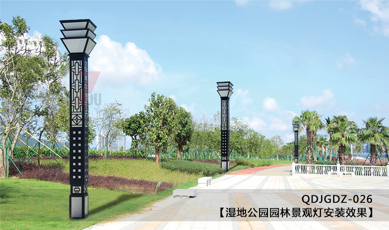 (QDJGDZ-026)公园广场中式文化方形景观灯柱安装实景效果