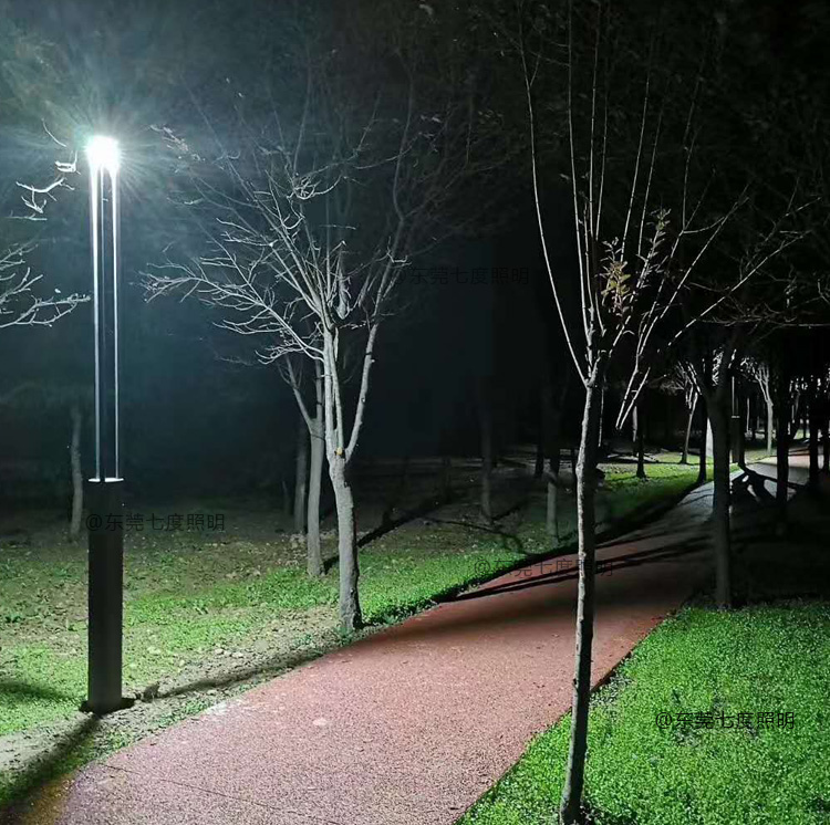 公园3.5米圆柱现代LED庭院灯安装亮灯效果