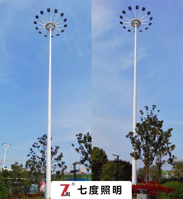 20米圆盘升降式高杆灯上装14套LED投光灯效果