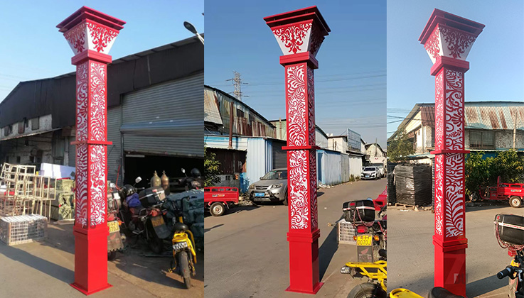 (QDJGDZ-031)3-5米高方形红色广场中式景观灯柱生产实拍